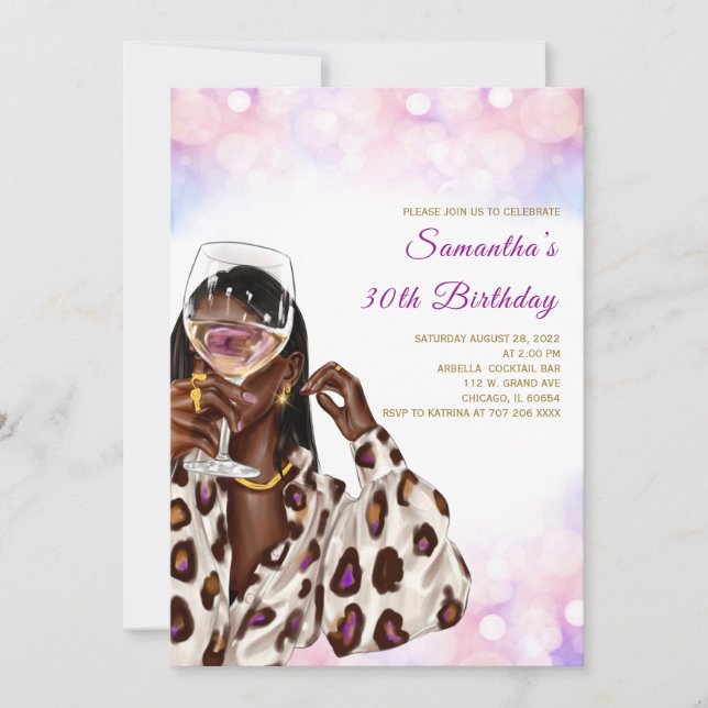 Invitaciones a cumpleaños de mujeres afroamericana (Anverso)