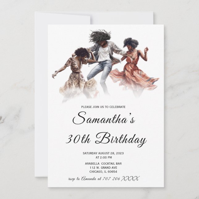 Invitaciones a cumpleaños de mujeres afroamericana (Anverso)