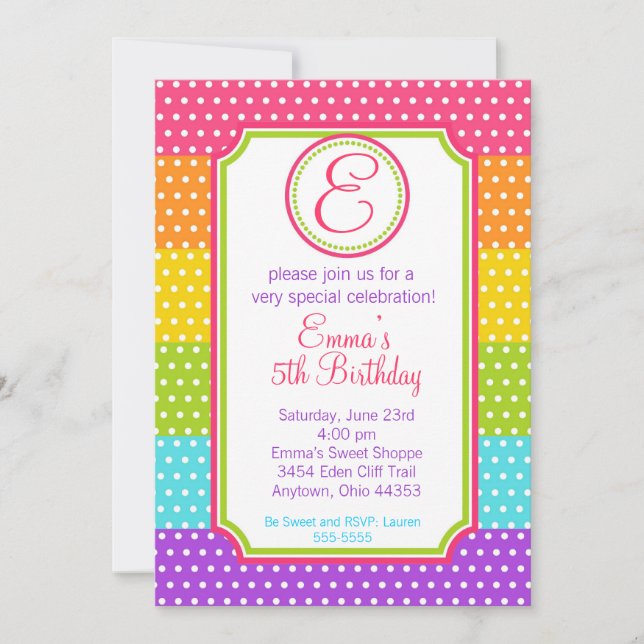 Invitaciones a cumpleaños de Pop Candy (Anverso)