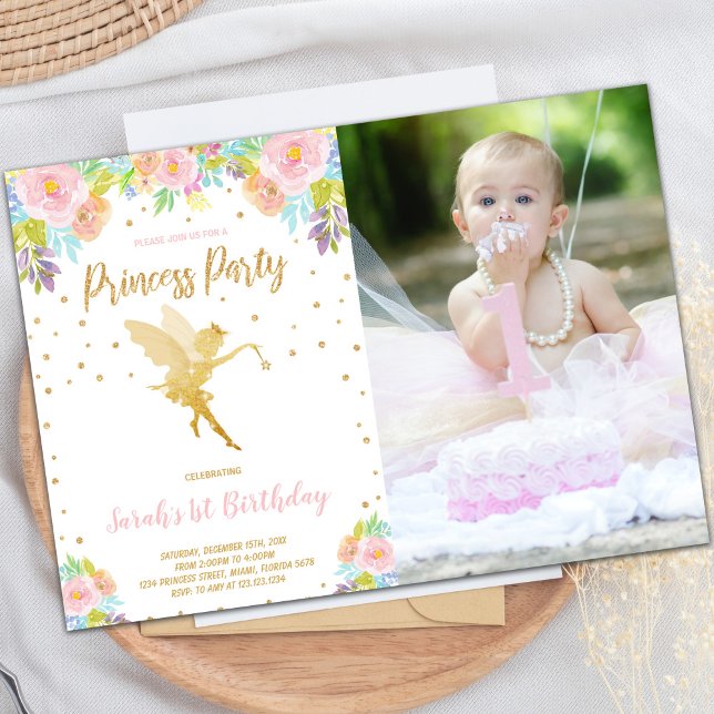 Invitaciones a cumpleaños de princesa de hadas con (Fairy Princess Birthday Invitations with photo)