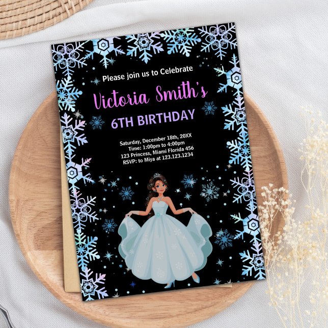 Invitaciones a cumpleaños de Princesa Floral Morad (Snow Purple Floral Princess Birthday Invitations)