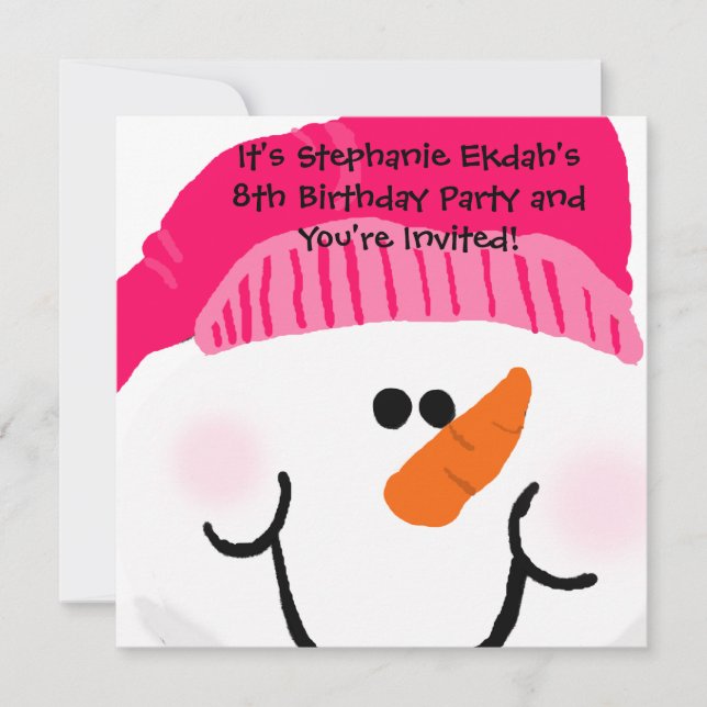 Invitaciones a cumpleaños de Snowman rosado (Anverso)