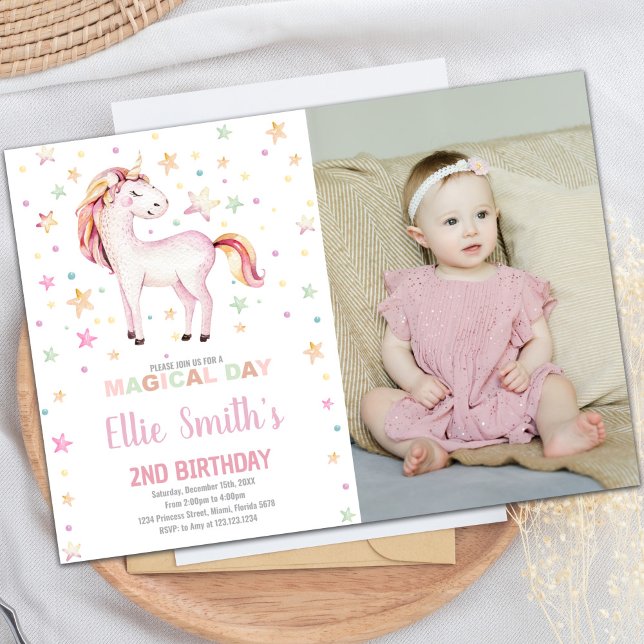 Invitaciones a cumpleaños de Star Unicorn con foto (Star Unicorn Birthday Invitations with photo)