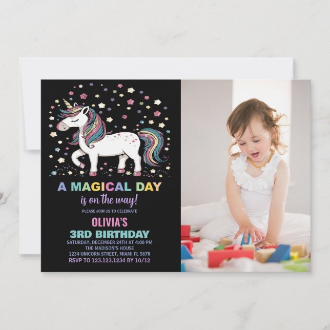 Invitaciones a cumpleaños de Star Unicorn con foto (Anverso)