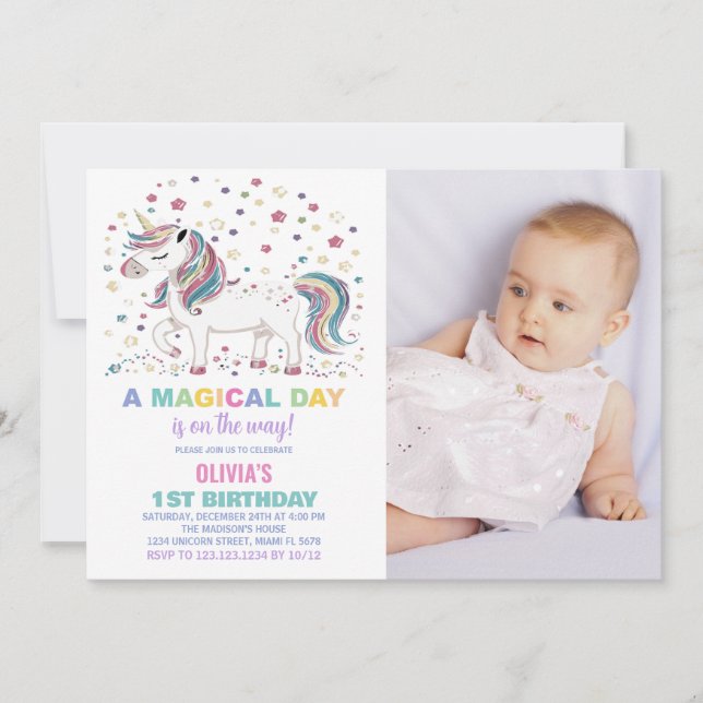 Invitaciones a cumpleaños de Star Unicorn con foto (Anverso)