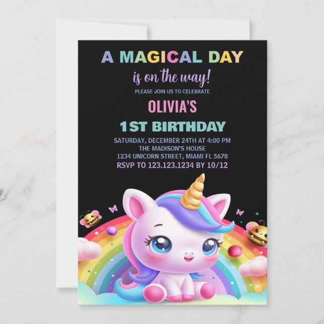 Invitaciones a cumpleaños de Unicornio (Anverso)