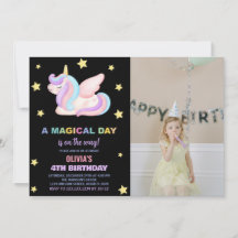 Invitaciones a cumpleaños de Unicornio con foto