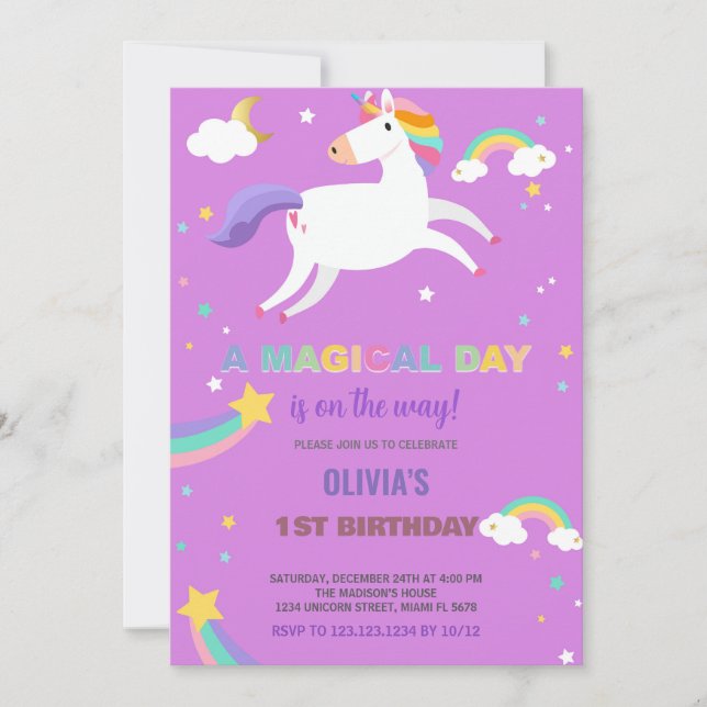 Invitaciones a cumpleaños de Unicornio con la mosc (Anverso)