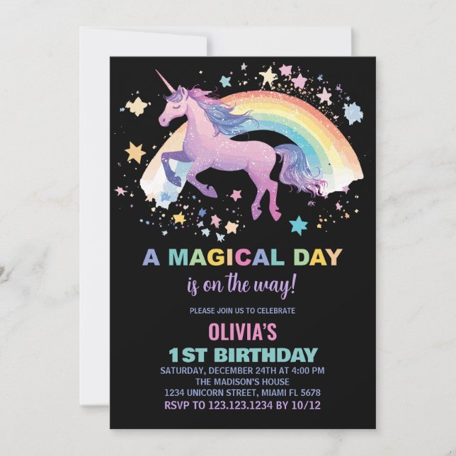 Invitaciones a cumpleaños de Unicornio de Rainbow  (Anverso)