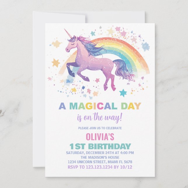 Invitaciones a cumpleaños de Unicornio de Rainbow  (Anverso)