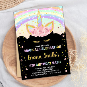 Invitaciones a cumpleaños de Unicornio negro Purpu