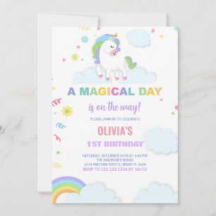 Invitaciones a cumpleaños de unicornio por nubes