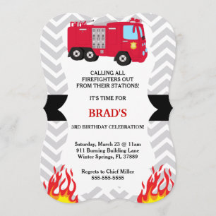 Invitaciones a cumpleaños del bombero de camiones
