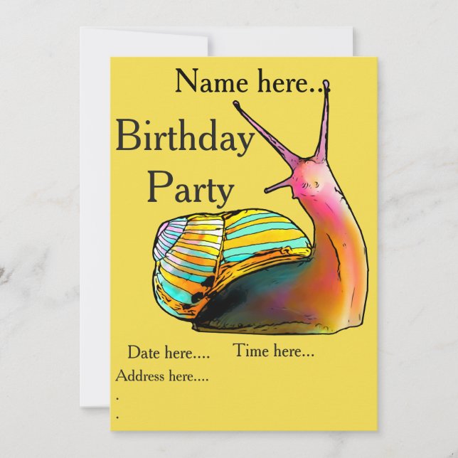 Invitaciones a cumpleaños del caracol arco iris (Anverso)