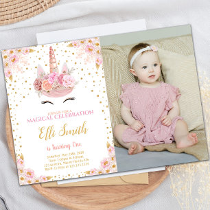 Invitaciones a cumpleaños rosado de Unicornio con 