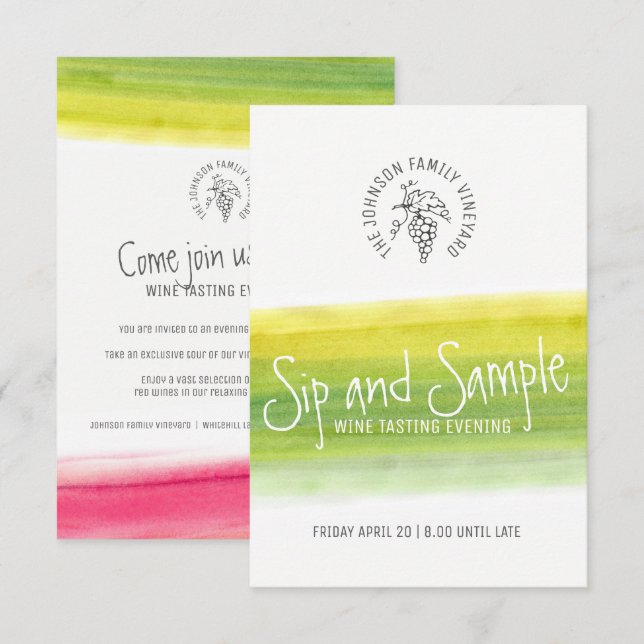 Invitaciones a degustaciones de vinos para sorpres (Anverso / Reverso)