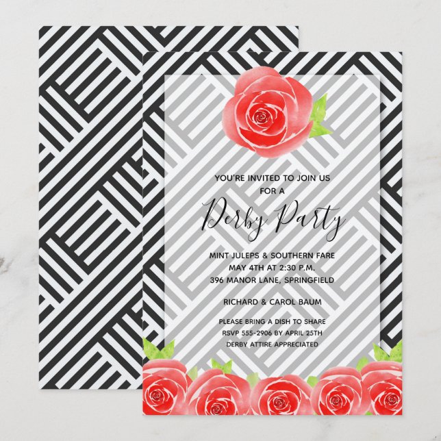 Invitaciones a Derby Fiesta Red Roses (Anverso / Reverso)