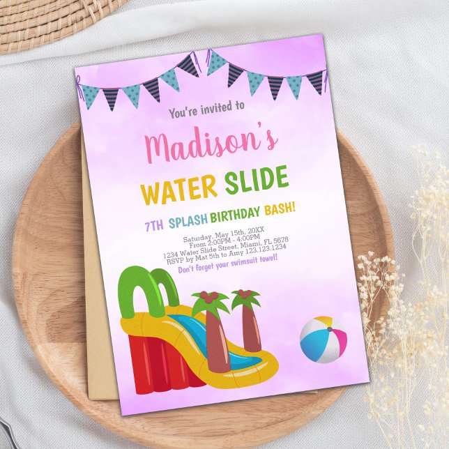 Invitaciones a deslizamiento de agua morada (Purple Water Slide Invitations)