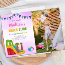Invitaciones a deslizamiento de agua morada con fo