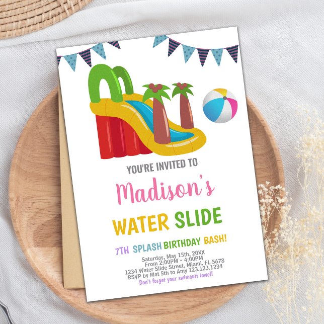Invitaciones a deslizamiento de agua rosada roja p (Pink Red Purple Water Slide Invitations)