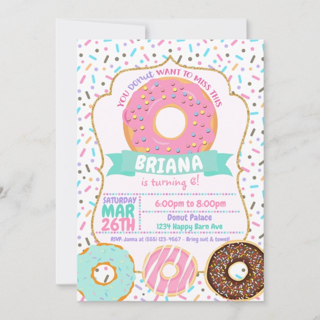 Invitaciones a donar, invitaciones a donut rosado  (Anverso)