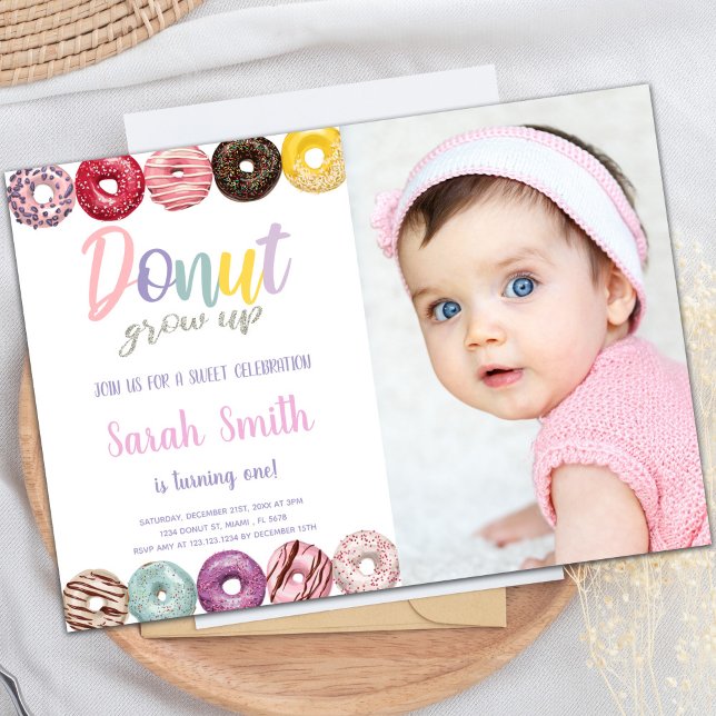 Invitaciones a donut amarillos con foto (Yellow Donut Invitations with photo)