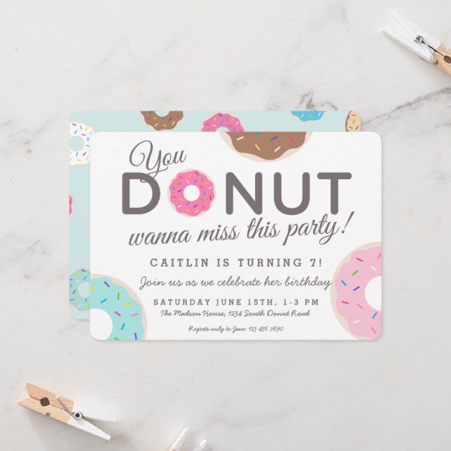 Invitaciones a Donut Party | Fiesta de cumpleaños  (Anverso/Reverso In Situ)