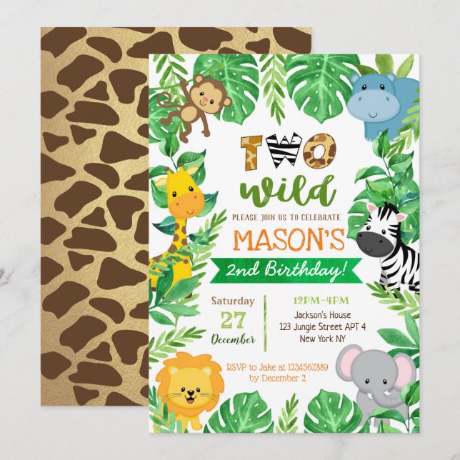 Invitaciones a dos animales salvajes de Safari en  (Anverso / Reverso)