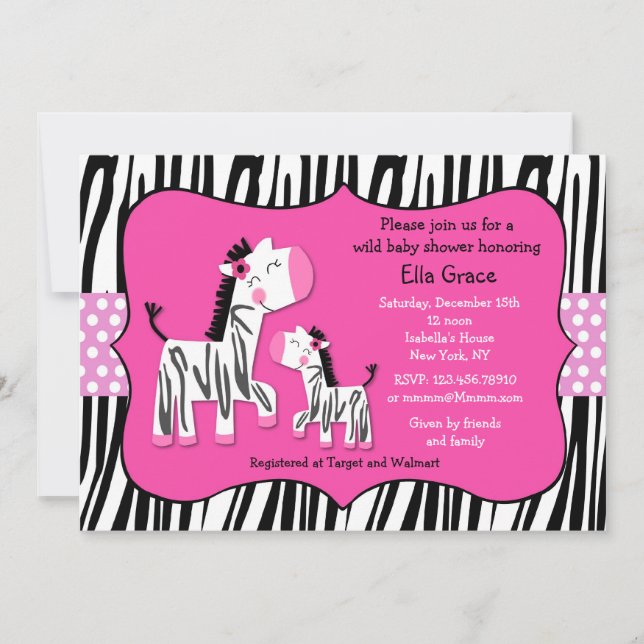 Invitaciones a ducha de bebé de cebra (Anverso)