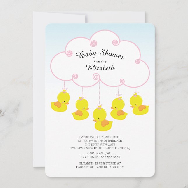Invitaciones a ducha de bebé de pato de goma (Anverso)