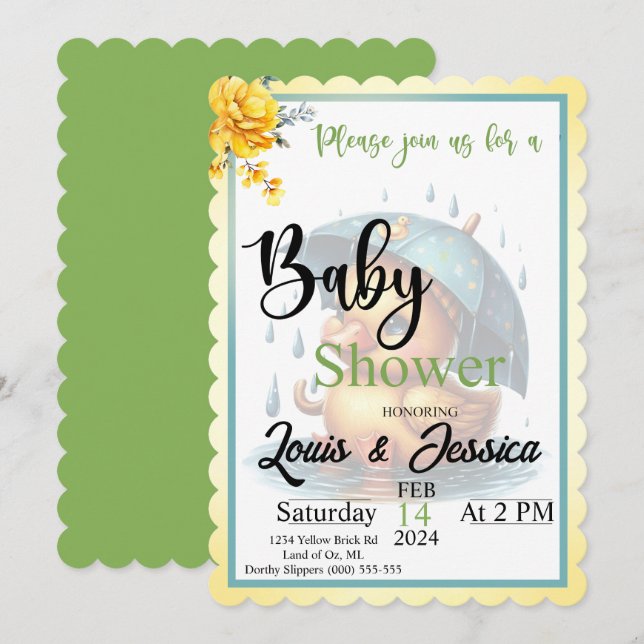 Invitaciones a ducha de bebé de pato de goma (Anverso / Reverso)