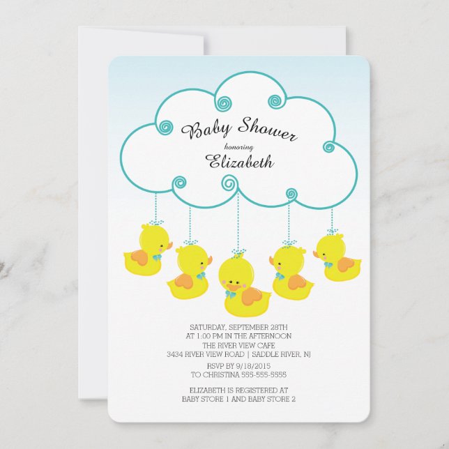 Invitaciones a ducha de bebé de pato de goma (Anverso)
