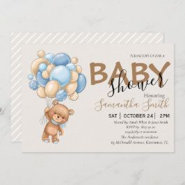 Invitaciones a ducha de bebé en globo Teddy Bear B