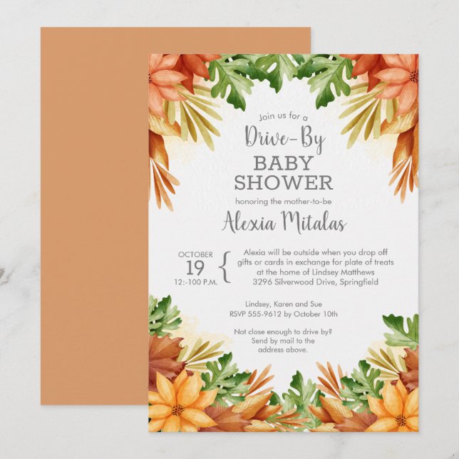 Invitaciones a ducha de bebé por manejo de follaje (Anverso / Reverso)