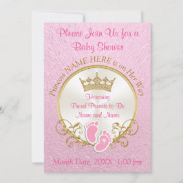 Invitaciones a ducha de bebé rosa y dorada, person