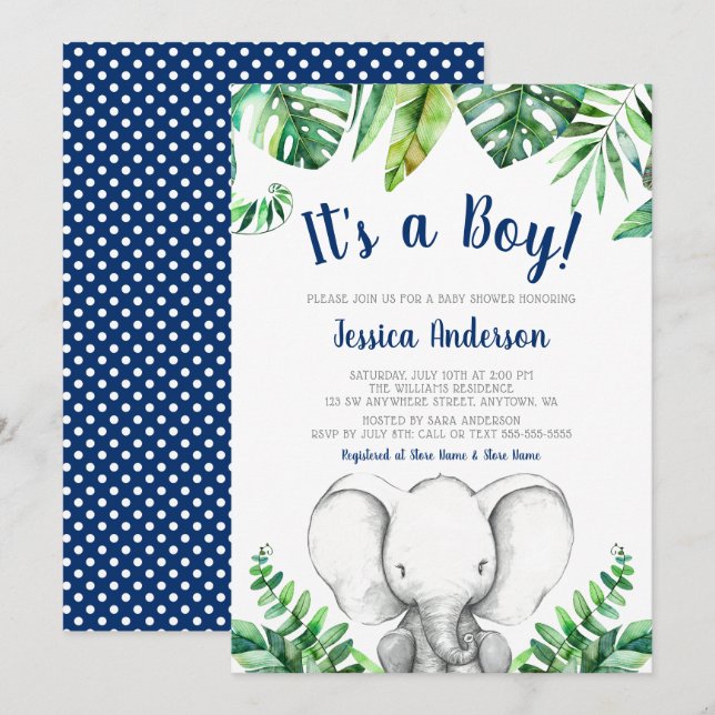 Invitaciones a ducha de elefante de la marina de l (Anverso / Reverso)