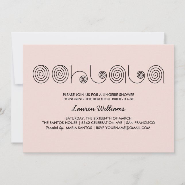Invitaciones a ducha de lencería rosada Ooh La La (Anverso)