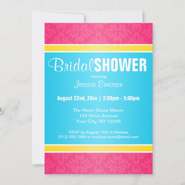 Invitaciones a ducha de novia amarilla de Damasco  (Anverso)