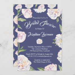 Invitaciones a ducha de novia azul floral de la Pe