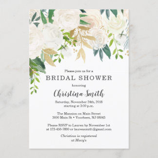 Invitaciones a ducha de novia con flores blancas c