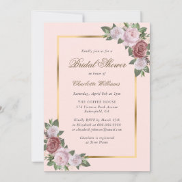 Invitaciones a ducha de novia con flores de oro ro