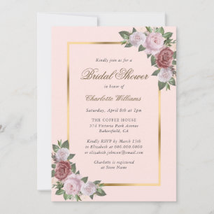 Invitaciones a ducha de novia con flores de oro ro