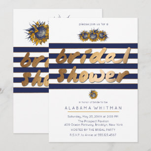 Invitaciones a ducha de novia con girasol de oro y