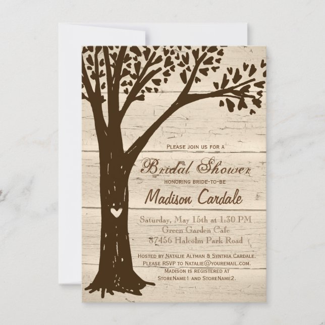 Invitaciones a ducha de novia de árboles tallados  (Anverso)