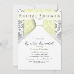 Invitaciones a ducha de novia de Damasco amarillo/
