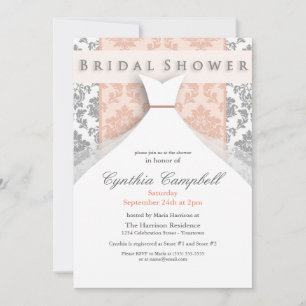 Invitaciones a ducha de novia de Damasco de color