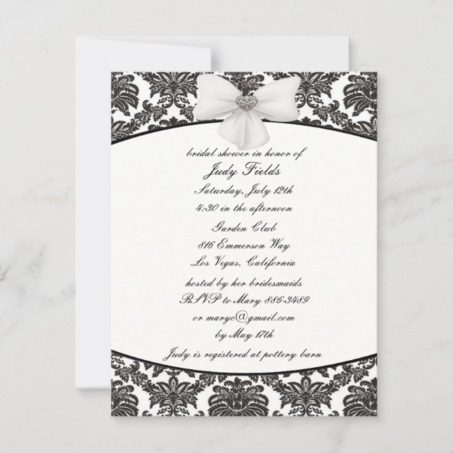 Invitaciones a ducha de novia de Damask Elegance B (Anverso)