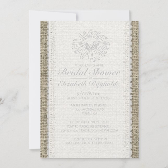 Invitaciones a ducha de novia de encaje blanco (Anverso)