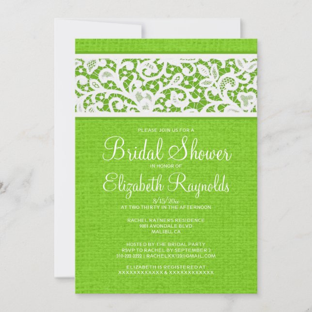 Invitaciones a ducha de novia de linea rusa verde  (Anverso)