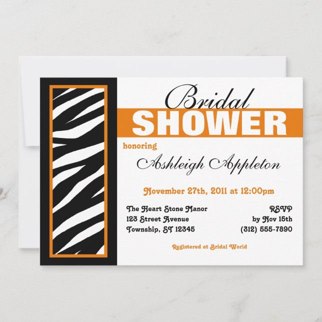 Invitaciones a ducha de novia del Naranja lateral  (Anverso)
